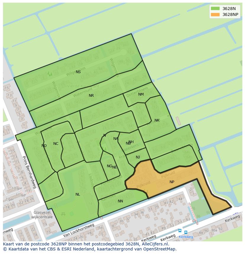 Afbeelding van het postcodegebied 3628 NP op de kaart.
