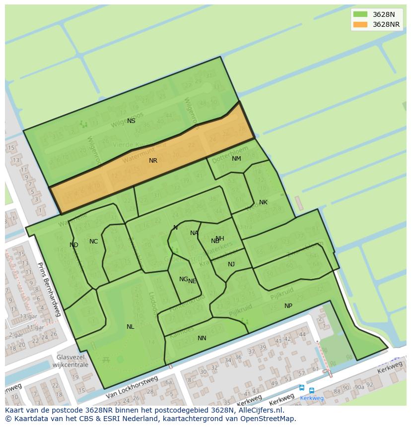 Afbeelding van het postcodegebied 3628 NR op de kaart.