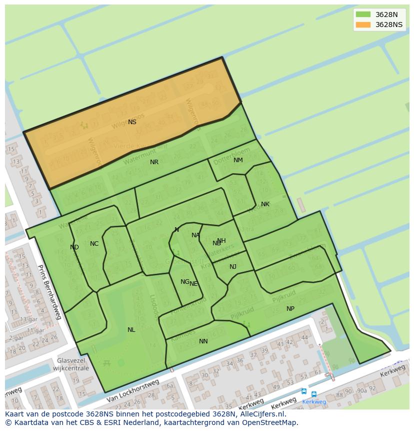 Afbeelding van het postcodegebied 3628 NS op de kaart.