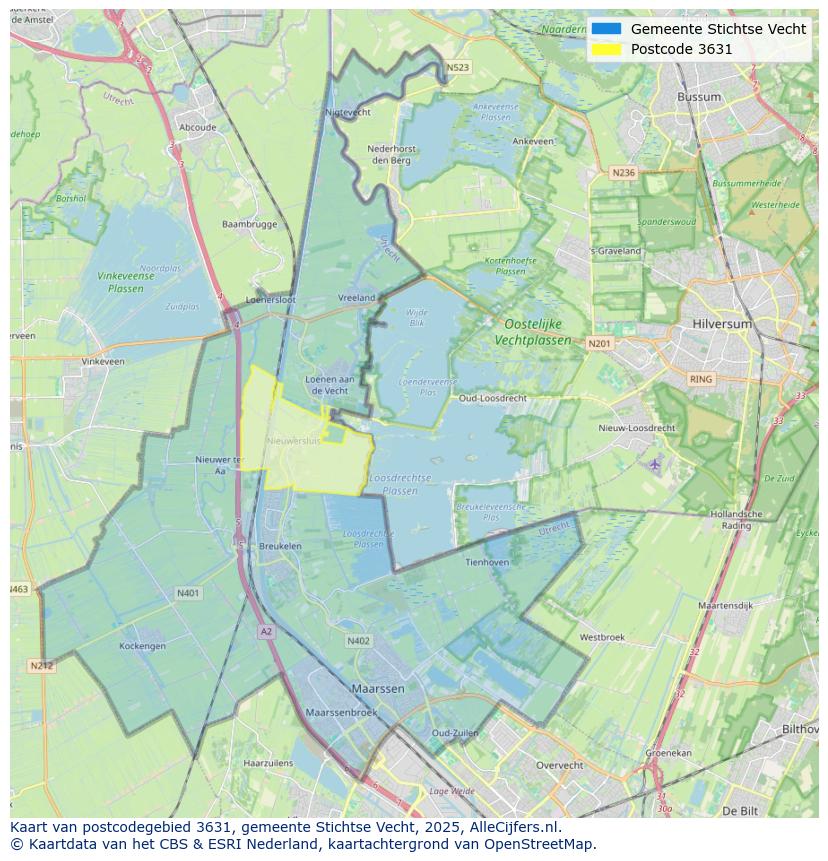 Afbeelding van het postcodegebied 3631 op de kaart.