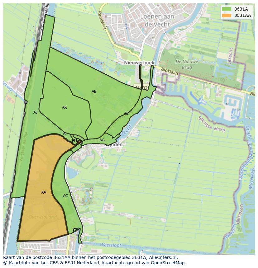 Afbeelding van het postcodegebied 3631 AA op de kaart.