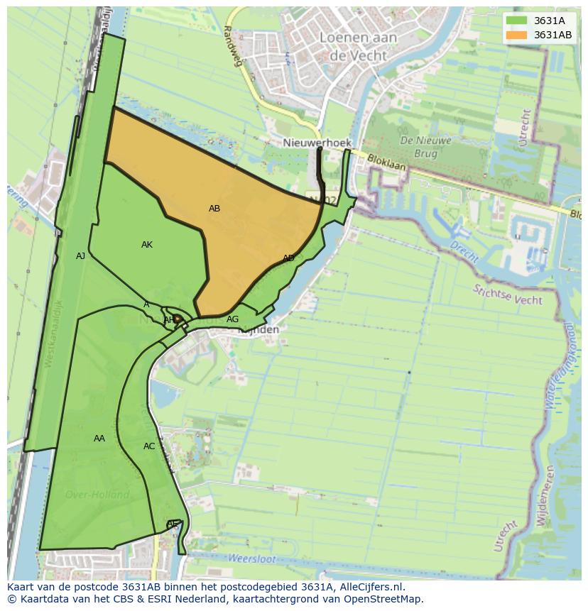 Afbeelding van het postcodegebied 3631 AB op de kaart.