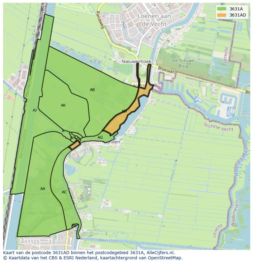 Afbeelding van het postcodegebied 3631 AD op de kaart.
