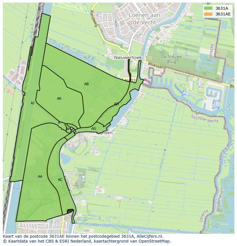 Afbeelding van het postcodegebied 3631 AE op de kaart.