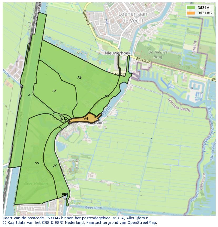 Afbeelding van het postcodegebied 3631 AG op de kaart.