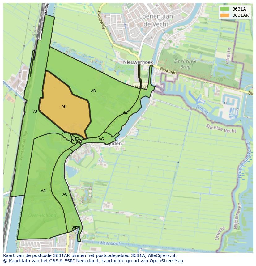 Afbeelding van het postcodegebied 3631 AK op de kaart.