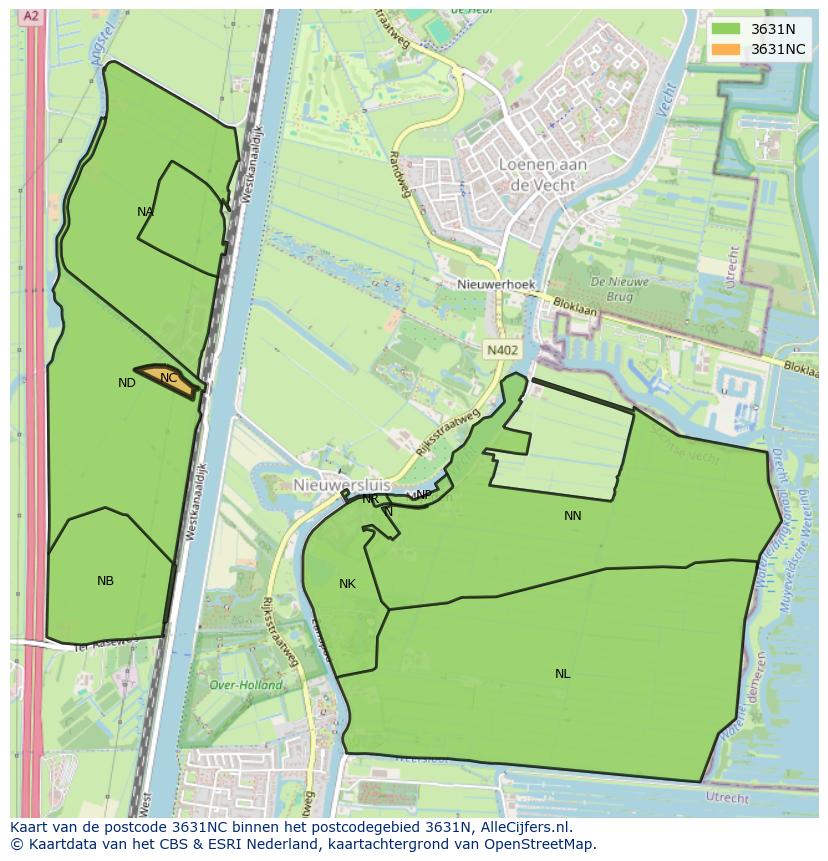Afbeelding van het postcodegebied 3631 NC op de kaart.