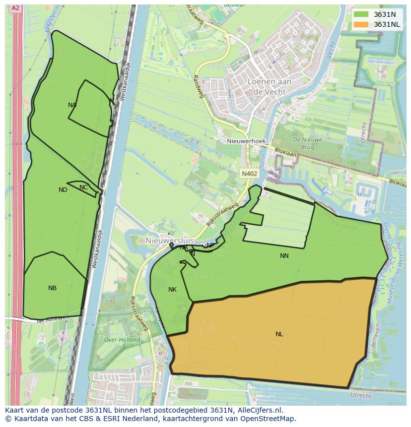Afbeelding van het postcodegebied 3631 NL op de kaart.