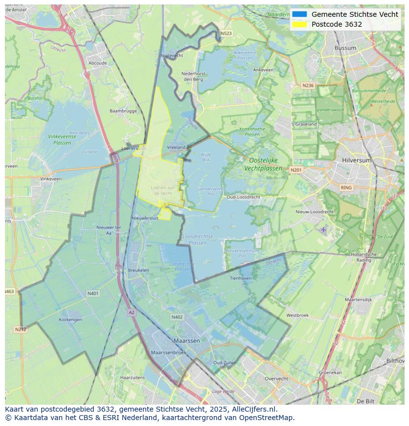 Afbeelding van het postcodegebied 3632 op de kaart.
