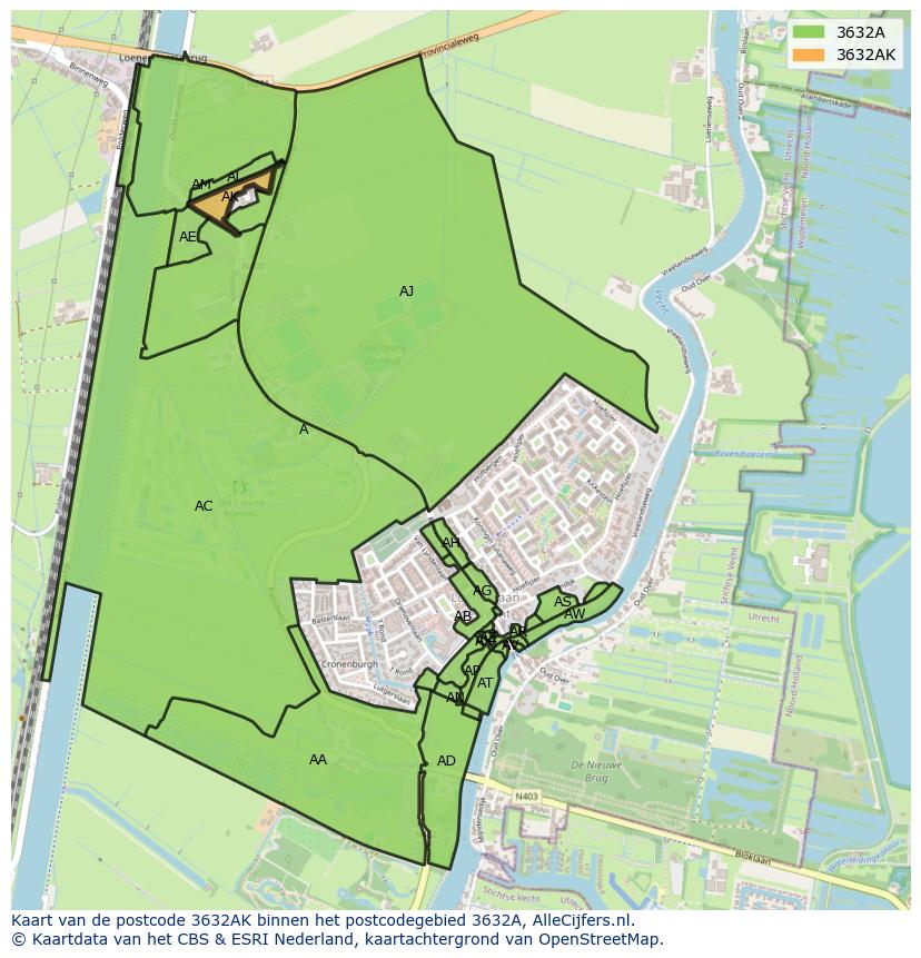 Afbeelding van het postcodegebied 3632 AK op de kaart.