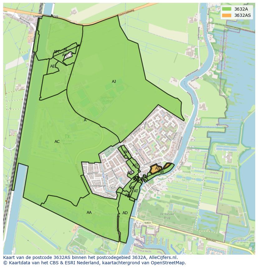 Afbeelding van het postcodegebied 3632 AS op de kaart.