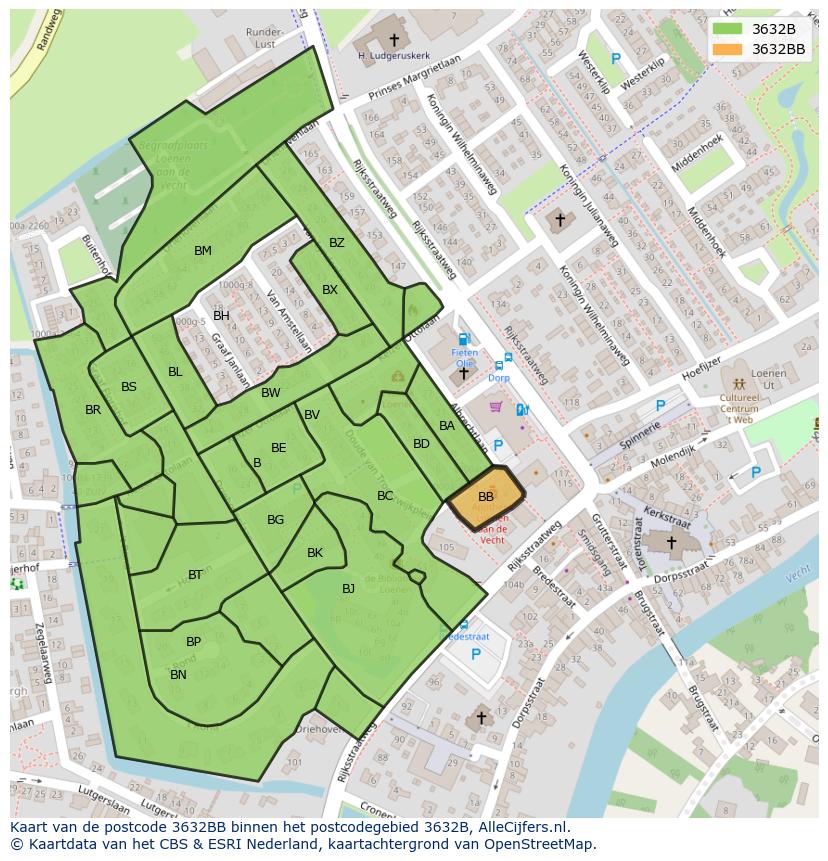 Afbeelding van het postcodegebied 3632 BB op de kaart.