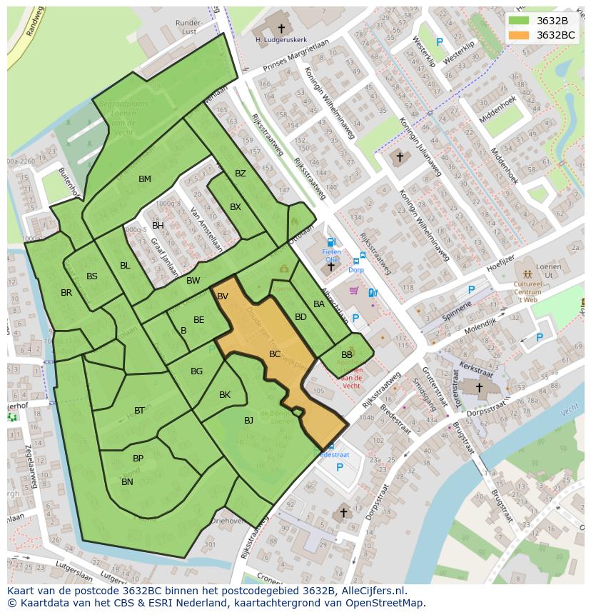 Afbeelding van het postcodegebied 3632 BC op de kaart.