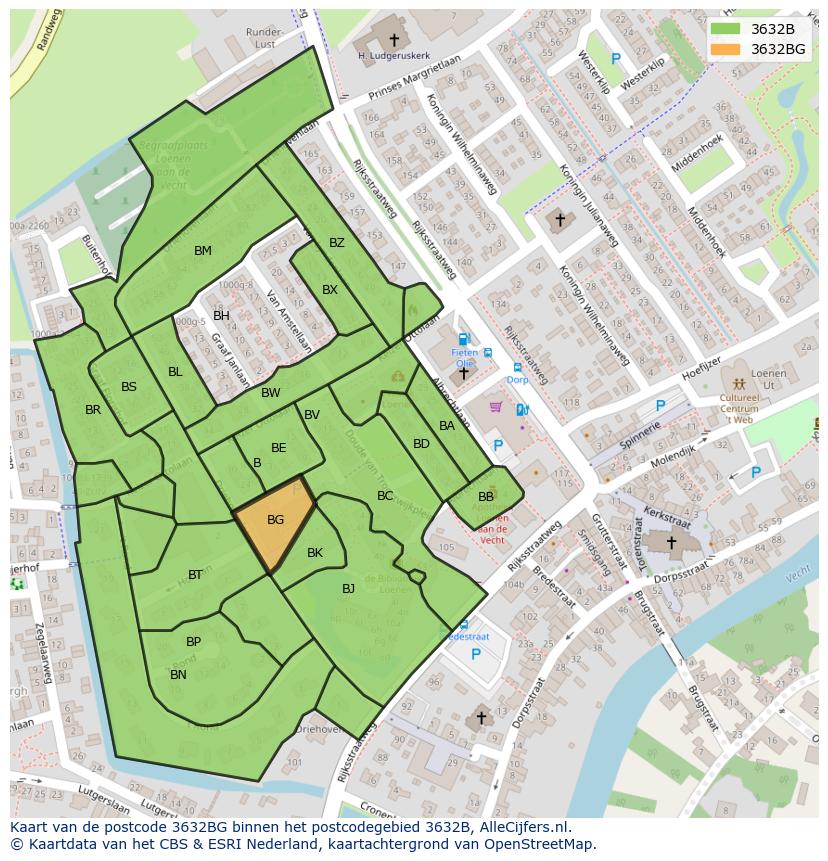 Afbeelding van het postcodegebied 3632 BG op de kaart.