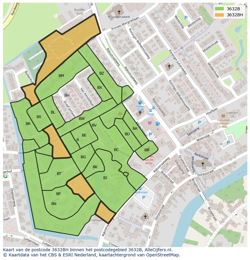 Afbeelding van het postcodegebied 3632 BH op de kaart.