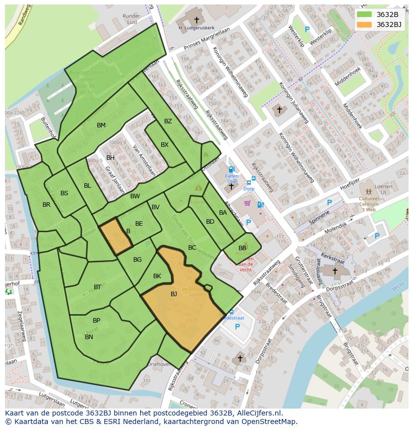 Afbeelding van het postcodegebied 3632 BJ op de kaart.