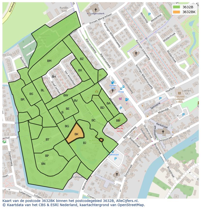 Afbeelding van het postcodegebied 3632 BK op de kaart.