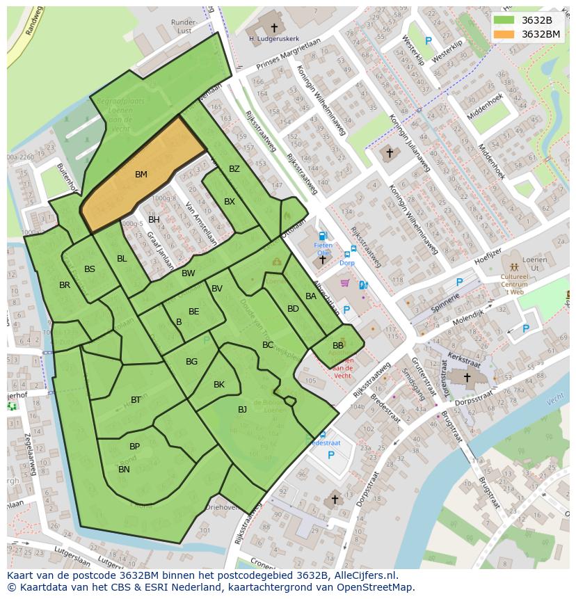 Afbeelding van het postcodegebied 3632 BM op de kaart.