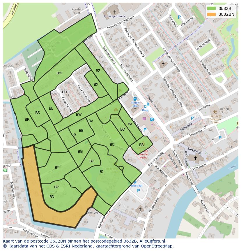 Afbeelding van het postcodegebied 3632 BN op de kaart.