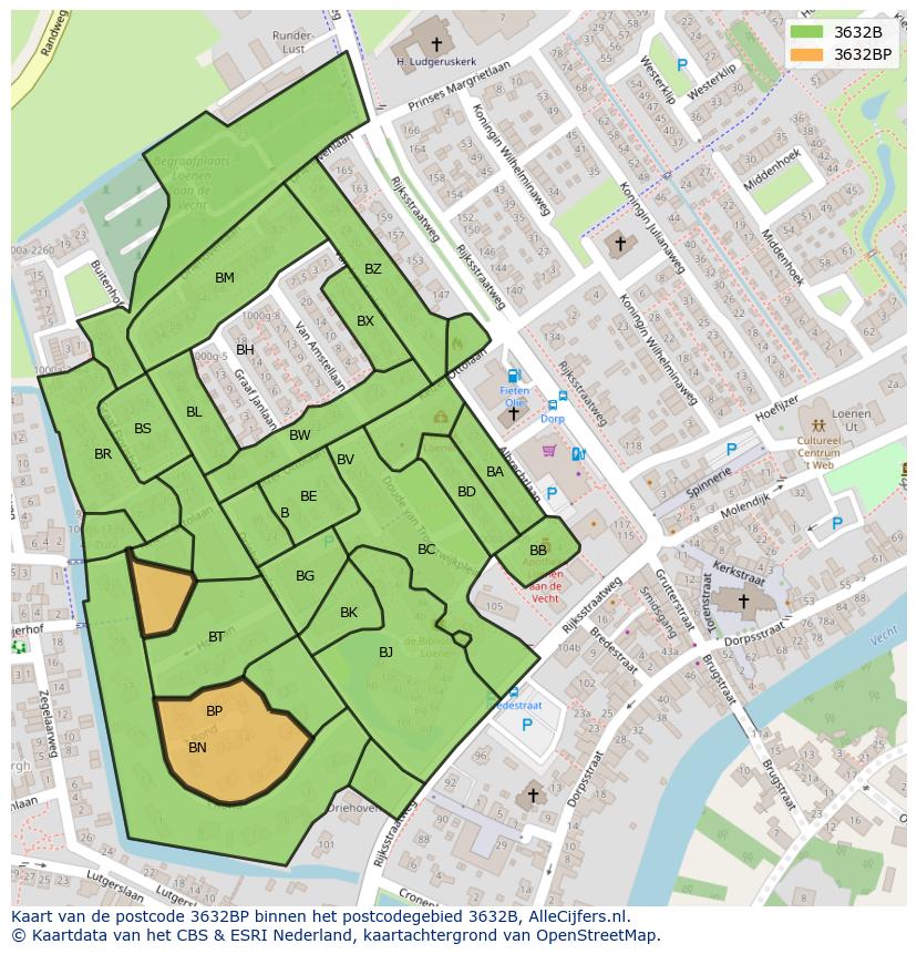 Afbeelding van het postcodegebied 3632 BP op de kaart.