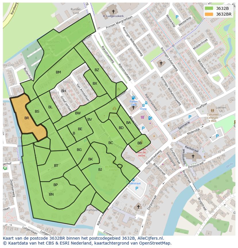 Afbeelding van het postcodegebied 3632 BR op de kaart.