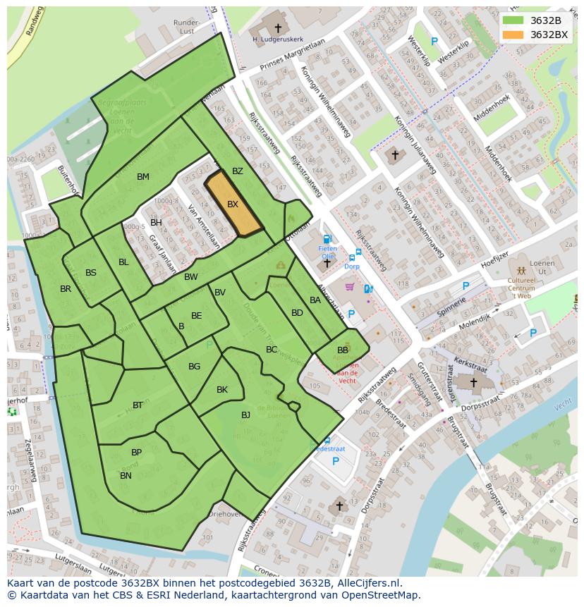 Afbeelding van het postcodegebied 3632 BX op de kaart.