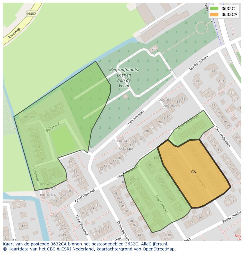 Afbeelding van het postcodegebied 3632 CA op de kaart.