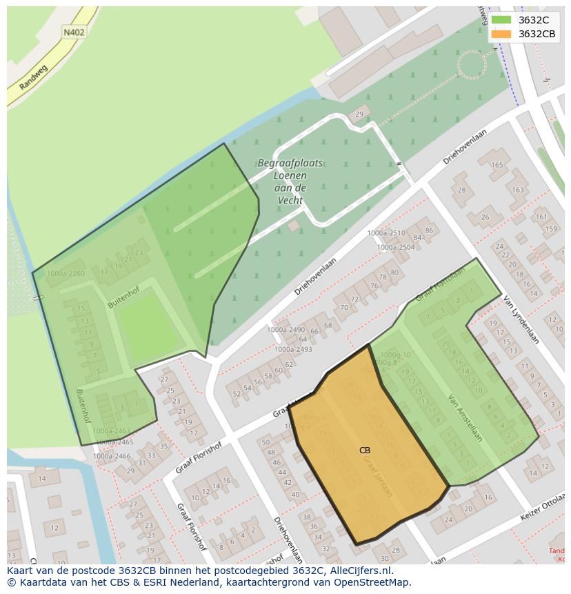 Afbeelding van het postcodegebied 3632 CB op de kaart.