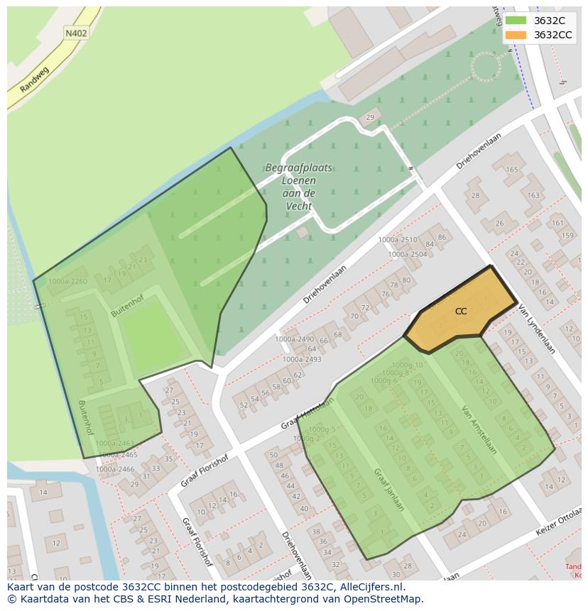 Afbeelding van het postcodegebied 3632 CC op de kaart.