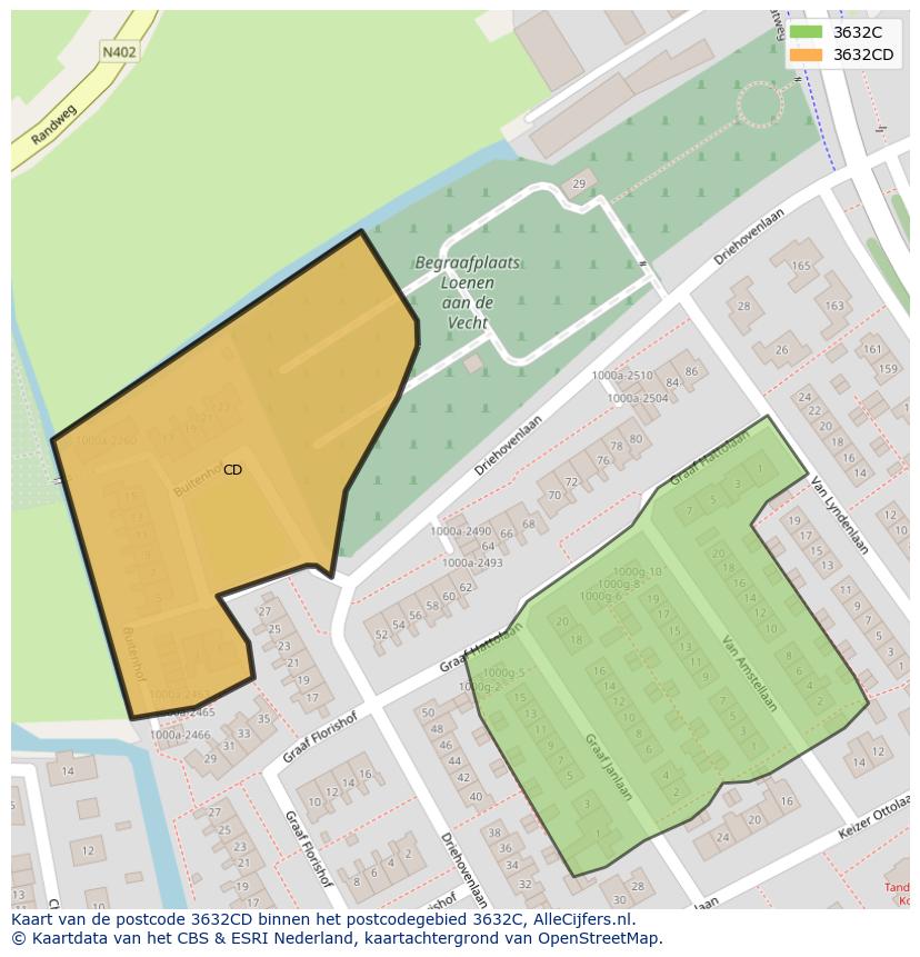 Afbeelding van het postcodegebied 3632 CD op de kaart.