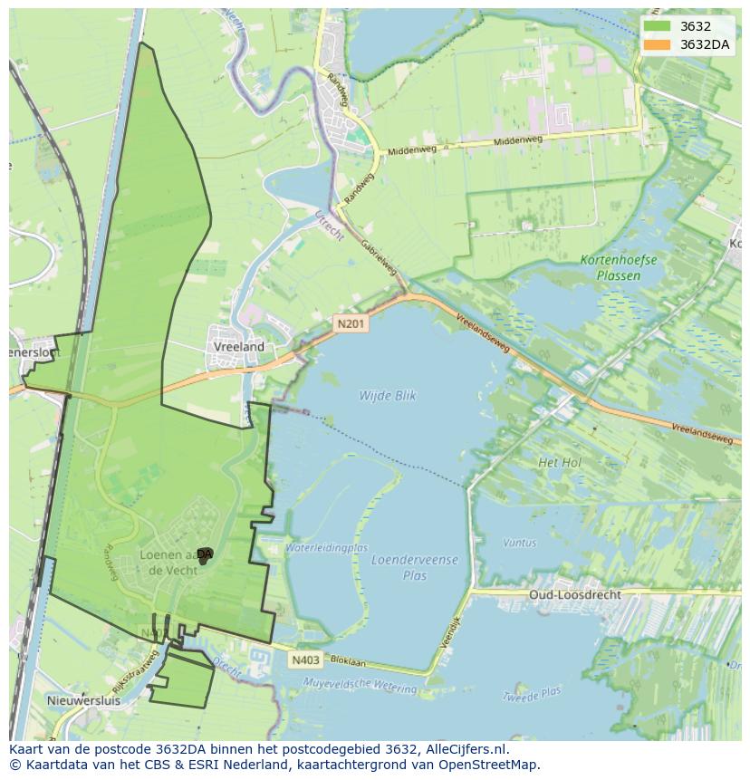 Afbeelding van het postcodegebied 3632 DA op de kaart.