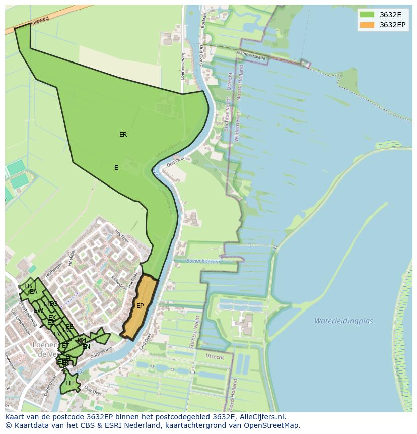 Afbeelding van het postcodegebied 3632 EP op de kaart.