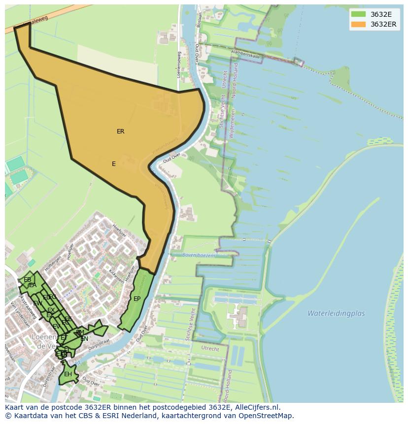 Afbeelding van het postcodegebied 3632 ER op de kaart.