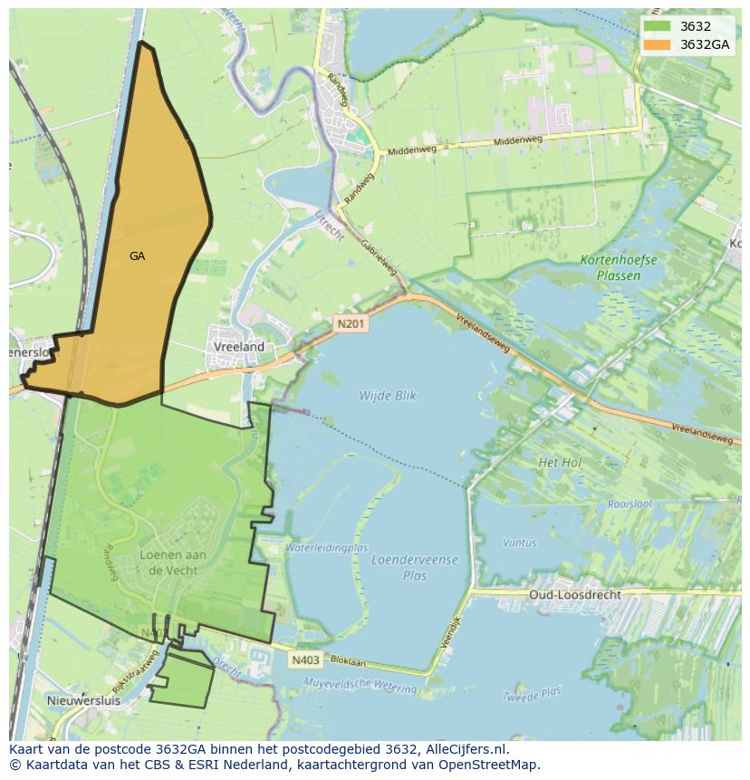 Afbeelding van het postcodegebied 3632 GA op de kaart.