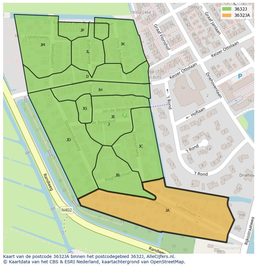 Afbeelding van het postcodegebied 3632 JA op de kaart.
