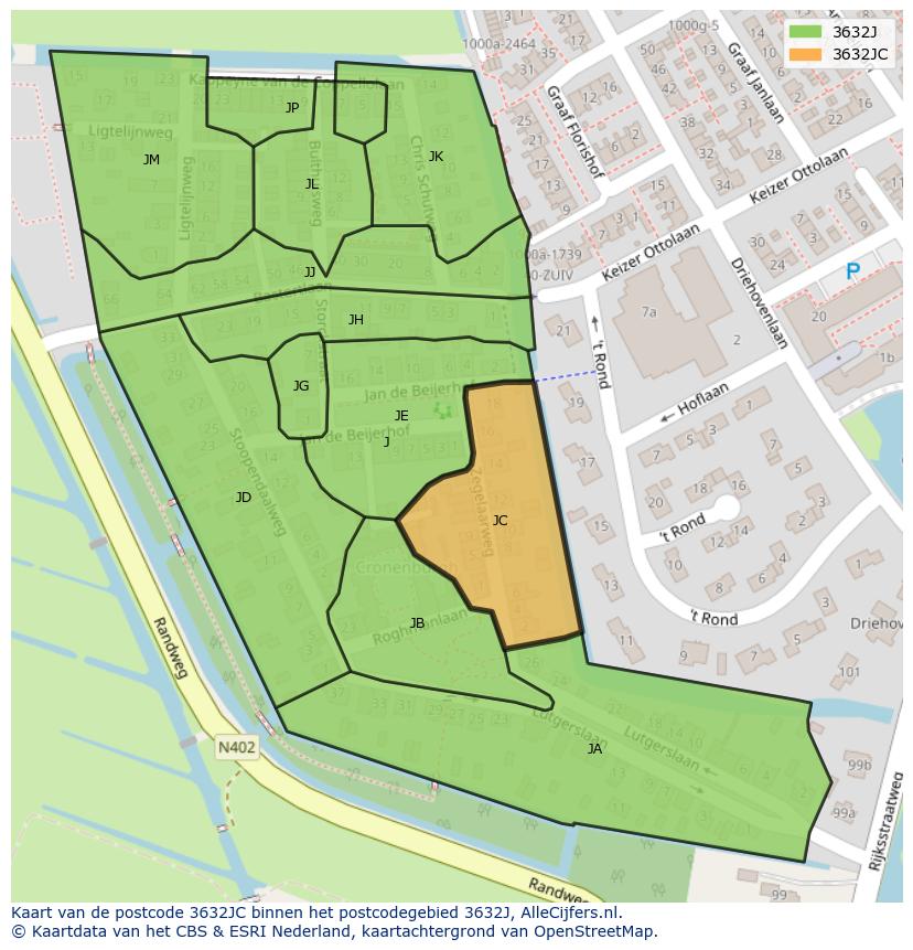 Afbeelding van het postcodegebied 3632 JC op de kaart.