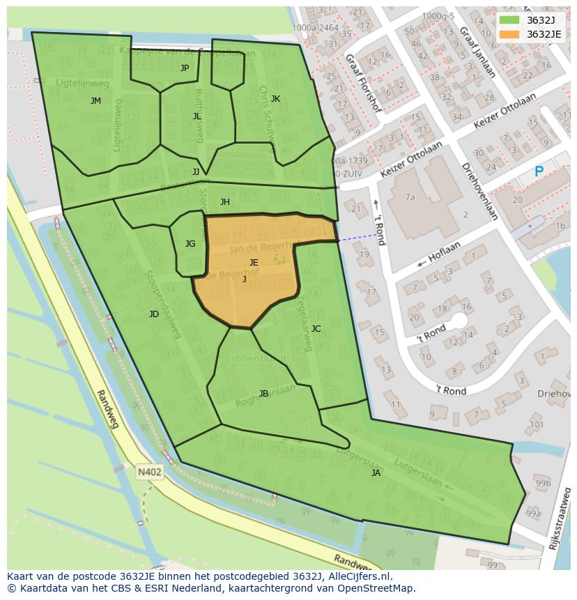 Afbeelding van het postcodegebied 3632 JE op de kaart.