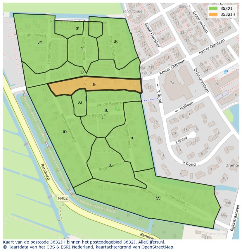 Afbeelding van het postcodegebied 3632 JH op de kaart.