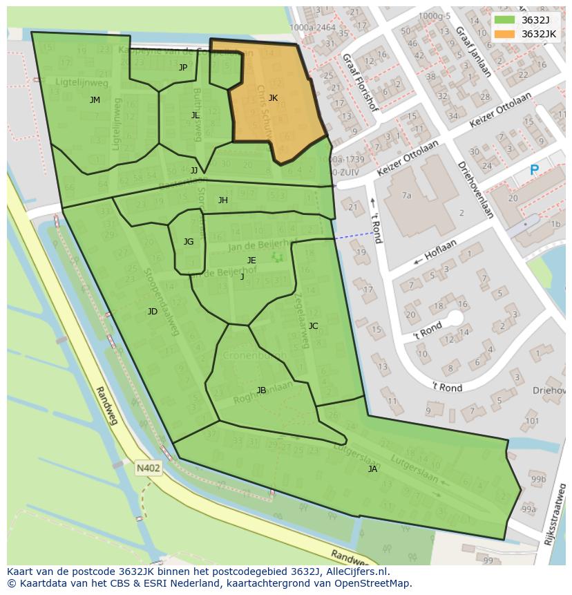 Afbeelding van het postcodegebied 3632 JK op de kaart.