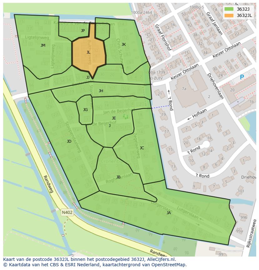 Afbeelding van het postcodegebied 3632 JL op de kaart.