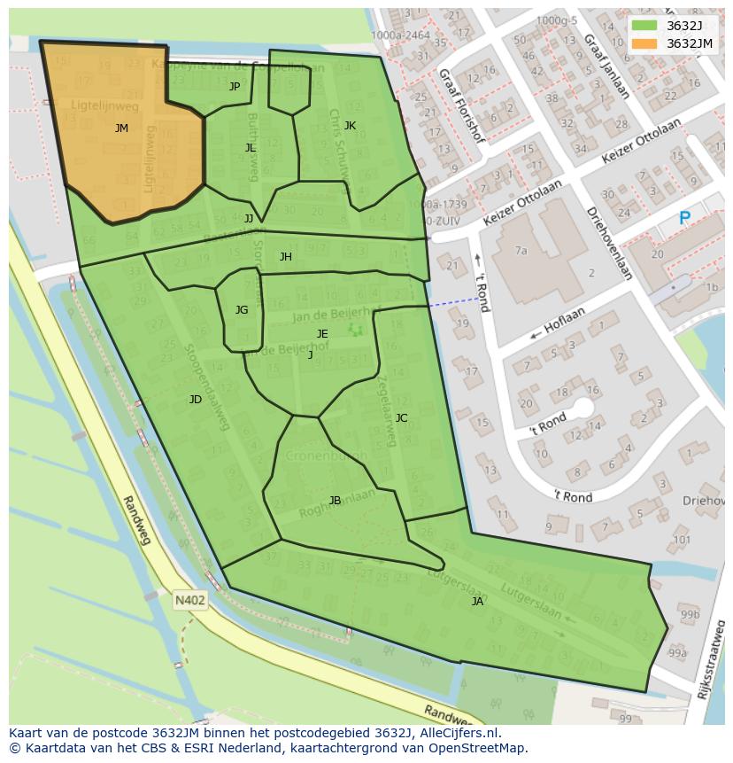 Afbeelding van het postcodegebied 3632 JM op de kaart.