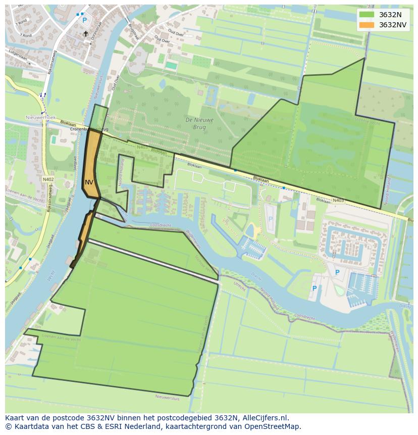 Afbeelding van het postcodegebied 3632 NV op de kaart.