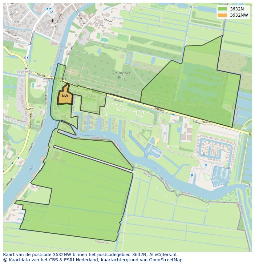 Afbeelding van het postcodegebied 3632 NW op de kaart.