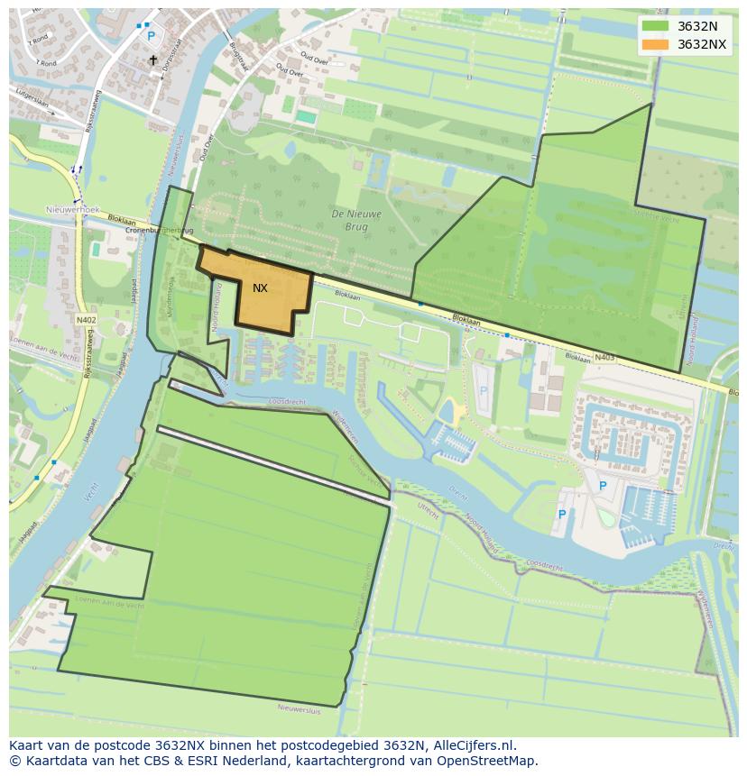 Afbeelding van het postcodegebied 3632 NX op de kaart.