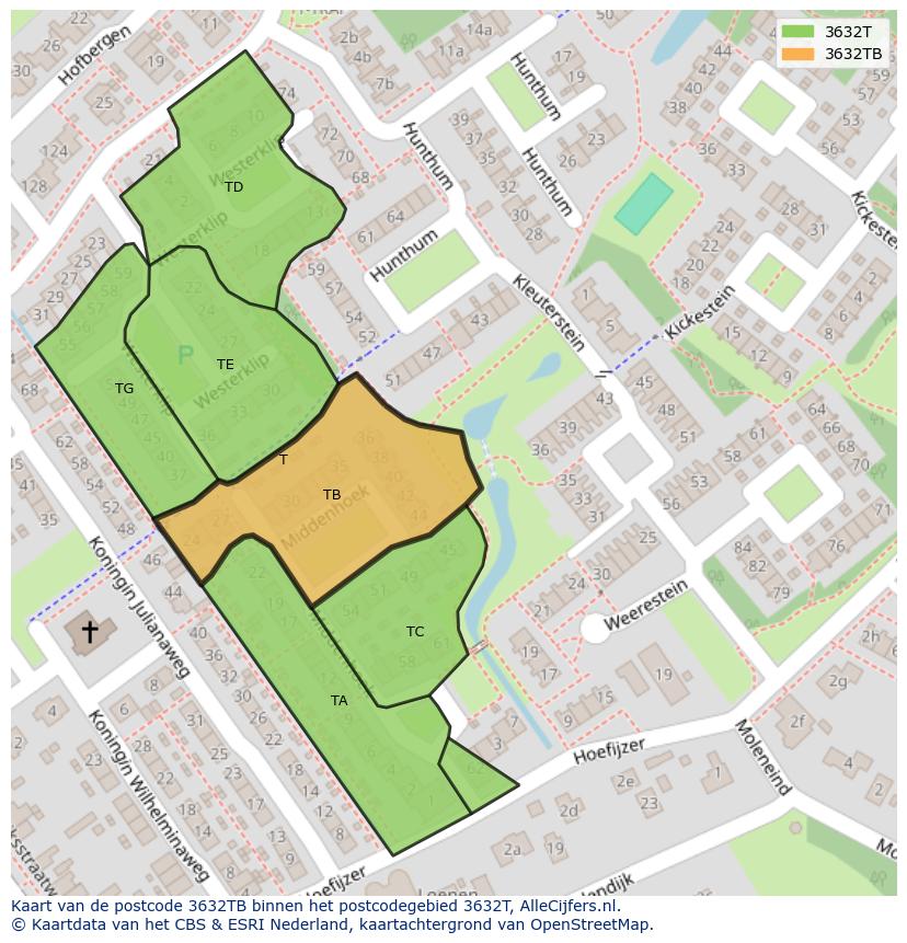 Afbeelding van het postcodegebied 3632 TB op de kaart.