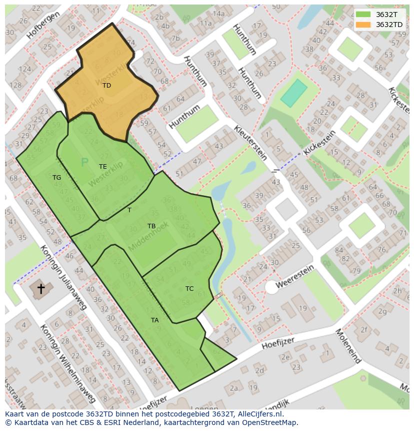 Afbeelding van het postcodegebied 3632 TD op de kaart.