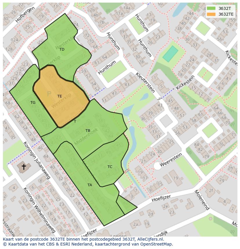 Afbeelding van het postcodegebied 3632 TE op de kaart.