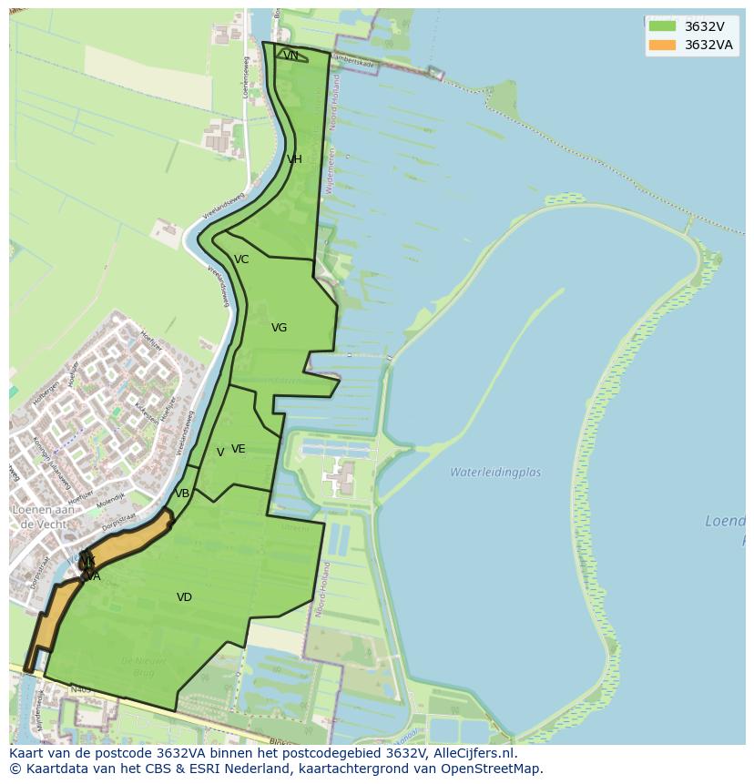 Afbeelding van het postcodegebied 3632 VA op de kaart.