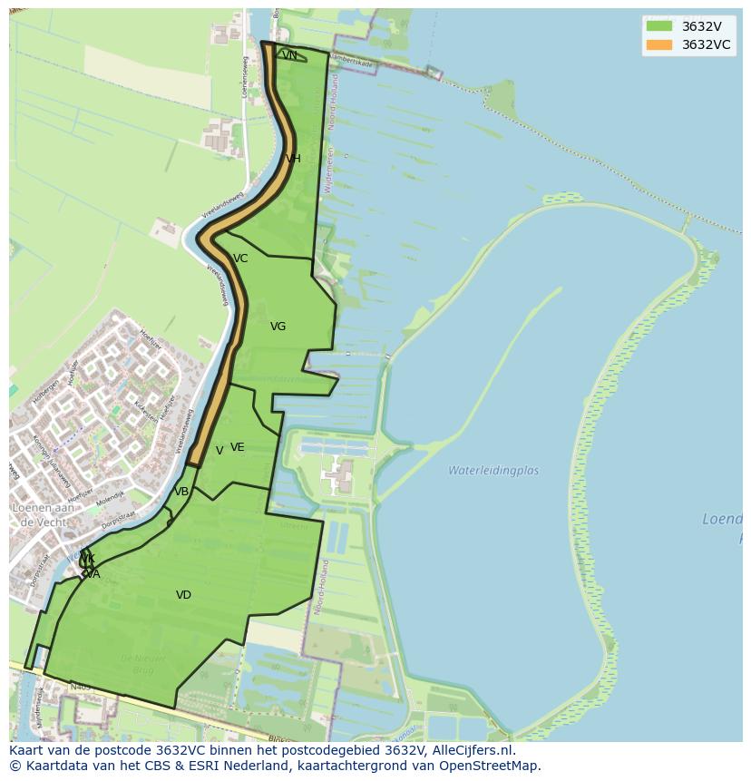 Afbeelding van het postcodegebied 3632 VC op de kaart.