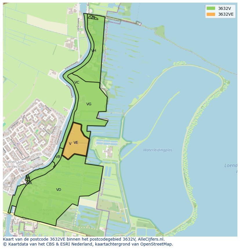 Afbeelding van het postcodegebied 3632 VE op de kaart.